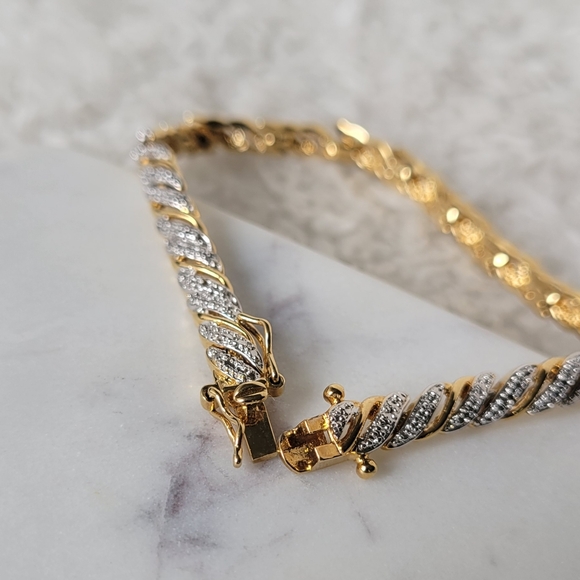 Gorgeous Two-Tone Tennis BB Bracelet 7.5" Signed by PAJ - Picture 11 of 12